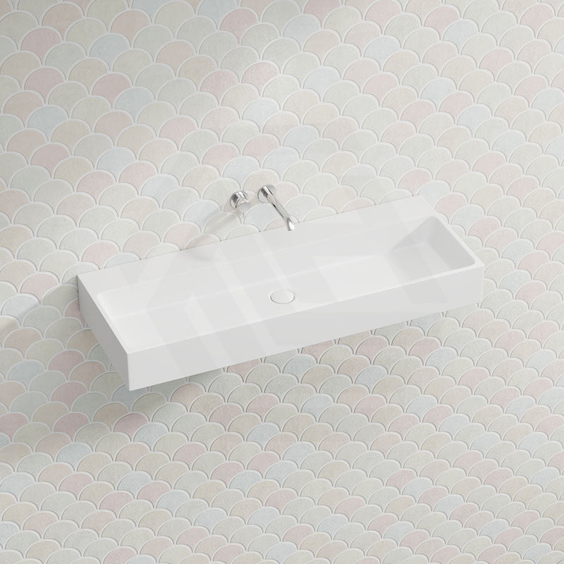 Lukka Crete Rectangle Solid Surface Stone Wall Hung / Above Counter Basin 1100x420x130mm - Matt White