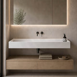 Lukka Crete Rectangle Solid Surface Stone Wall Hung / Above Counter Basin 1100x420x130mm - Matt White