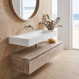 Lukka Crete Rectangle Solid Surface Stone Wall Hung / Above Counter Basin 1100x420x130mm - Matt White