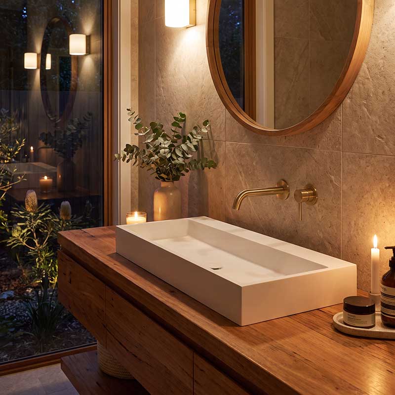 Lukka Crete Rectangle Solid Surface Stone Wall Hung / Above Counter Basin 1100x420x130mm - Matt White