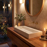 Lukka Crete Rectangle Solid Surface Stone Wall Hung / Above Counter Basin 1100x420x130mm - Matt White