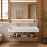 Lukka Crete Rectangle Solid Surface Stone Wall Hung / Above Counter Basin 1100x420x130mm - Matt White