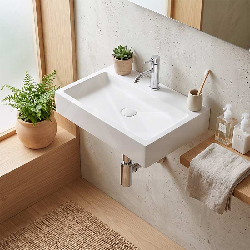 Lukka Crete Rectangle Solid Surface Stone Wall Hung/Above Counter Basin 600/900mm - Matt White