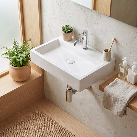 Lukka Crete Rectangle Solid Surface Stone Wall Hung/Above Counter Basin 600/900mm - Matt White