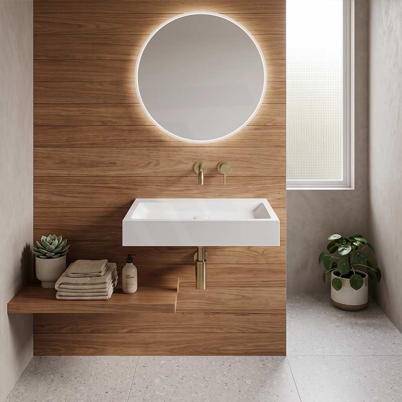 Lukka Crete Rectangle Solid Surface Stone Wall Hung/Above Counter Basin 600/900mm - Matt White