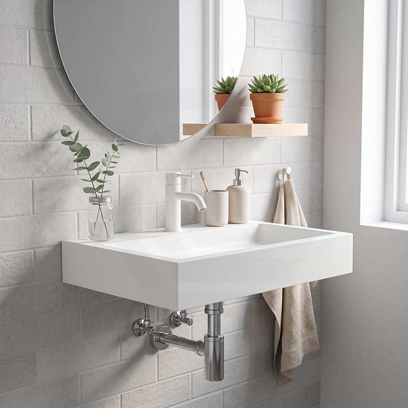 Lukka Crete Rectangle Solid Surface Stone Wall Hung/Above Counter Basin 600/900mm - Matt White