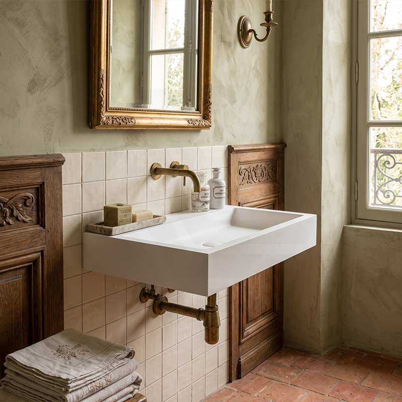 Lukka Crete Rectangle Solid Surface Stone Wall Hung/Above Counter Basin 600/900mm - Matt White