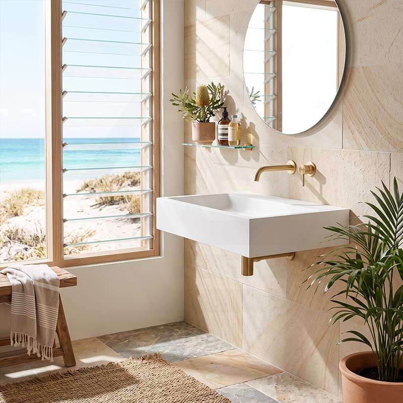 Lukka Crete Rectangle Solid Surface Stone Wall Hung/Above Counter Basin 600/900mm - Matt White