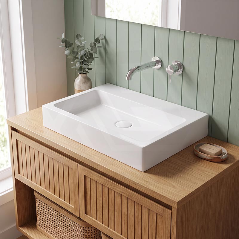 Lukka Crete Rectangle Solid Surface Stone Wall Hung/Above Counter Basin 600/900mm - Matt White