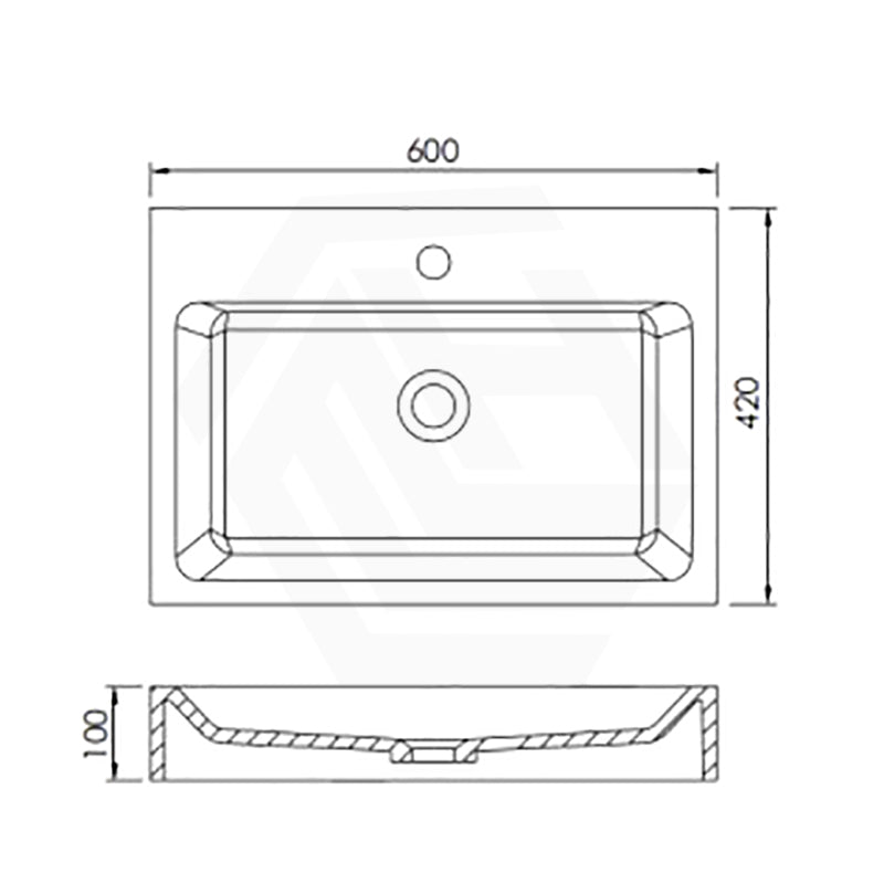 600/900mm Lukka Crete Rectangle Matt White Solid Surface Stone Wall Hung Basin