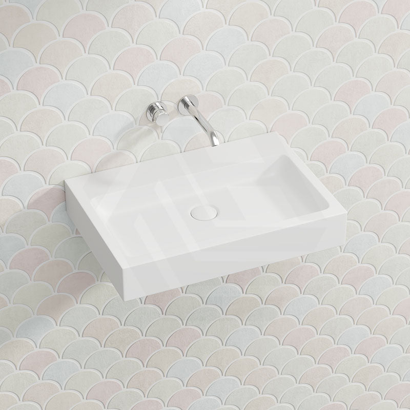 Lukka Crete Rectangle Solid Surface Stone Wall Hung/Above Counter Basin 600/900mm - Matt White