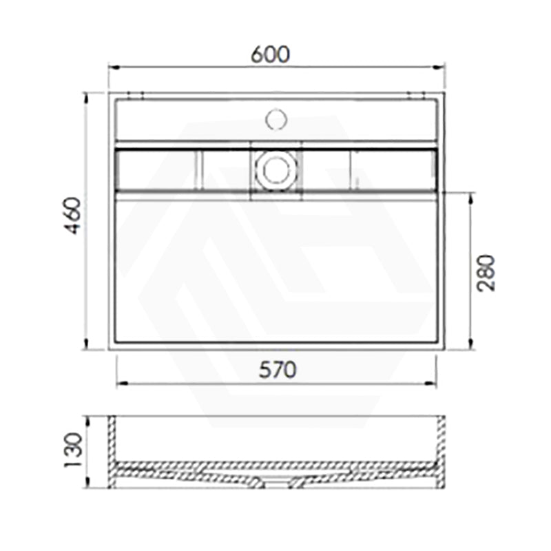 Lukka Crete 600x460x130mm Matt White Rectangle Solid Surface Stone Wall Hung Basin