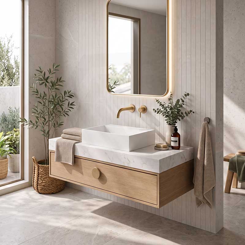 Lukka Crete Rectangle Solid Surface Stone Wall Hung/ Above Counter Basin 600x460x130mm - Matt White