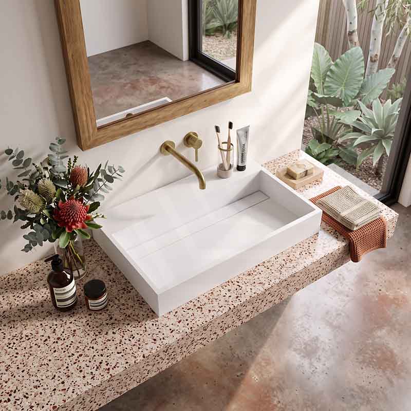 Lukka Crete Rectangle Solid Surface Stone Wall Hung/ Above Counter Basin 600x460x130mm - Matt White