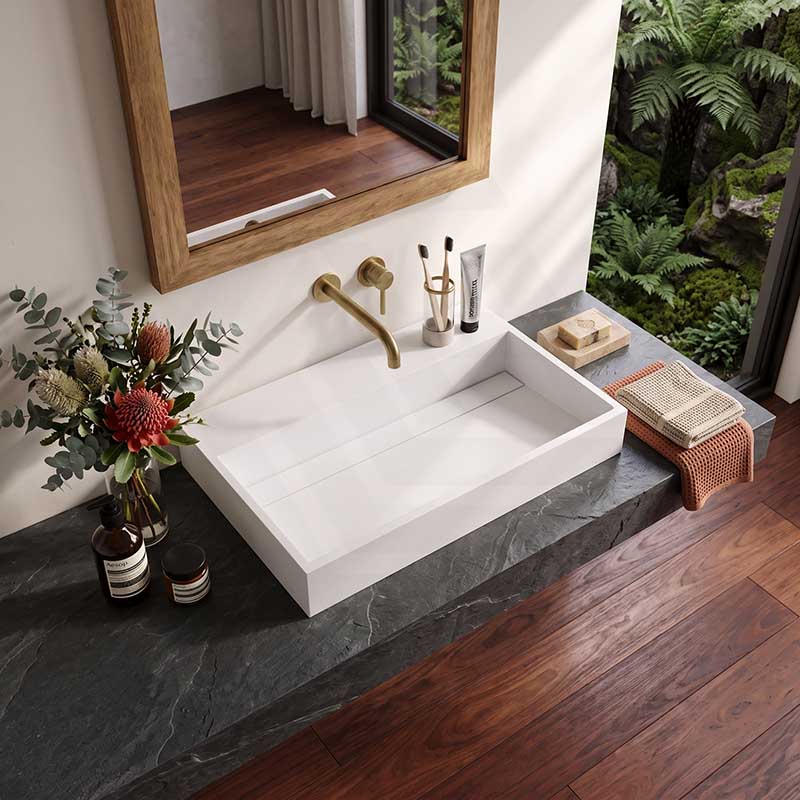 Lukka Crete Rectangle Solid Surface Stone Wall Hung/ Above Counter Basin 600x460x130mm - Matt White