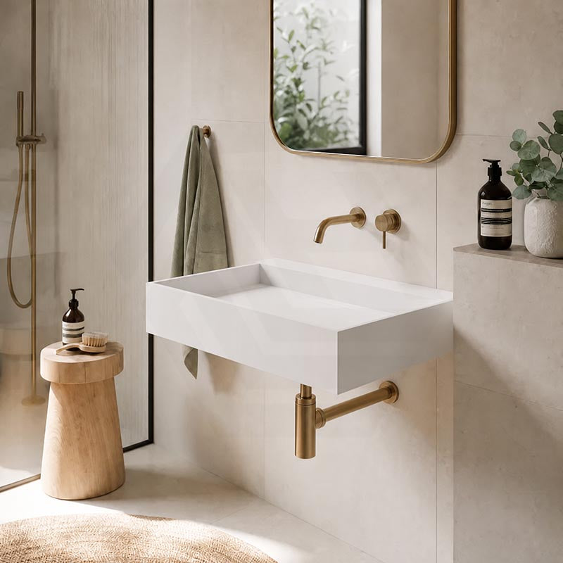 Lukka Crete Rectangle Solid Surface Stone Wall Hung/ Above Counter Basin 600x460x130mm - Matt White