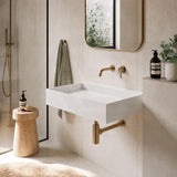 Lukka Crete Rectangle Solid Surface Stone Wall Hung/ Above Counter Basin 600x460x130mm - Matt White