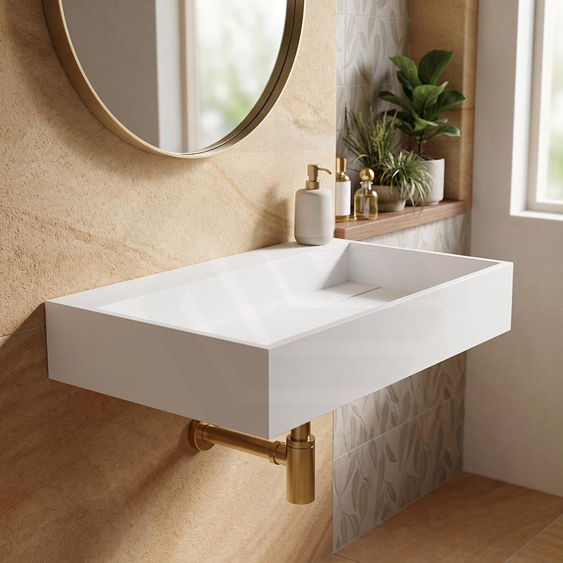 Lukka Crete Rectangle Solid Surface Stone Wall Hung/ Above Counter Basin 600x460x130mm - Matt White