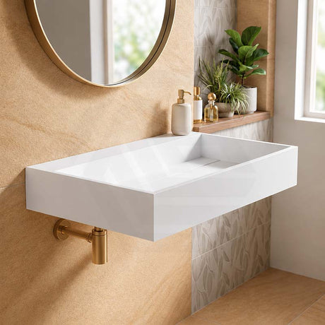 Lukka Crete Rectangle Solid Surface Stone Wall Hung/ Above Counter Basin 600x460x130mm - Matt White