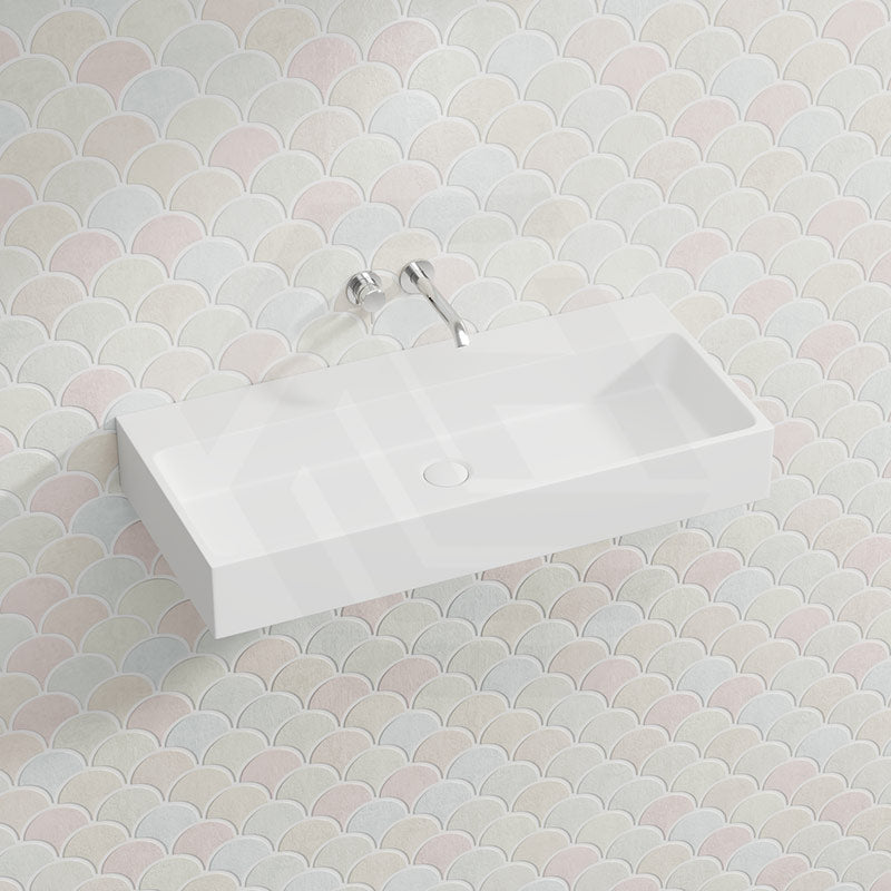 Lukka Crete Rectangle Solid Surface Stone Wall Hung/Above Counter Basin 600/900mm - Matt White