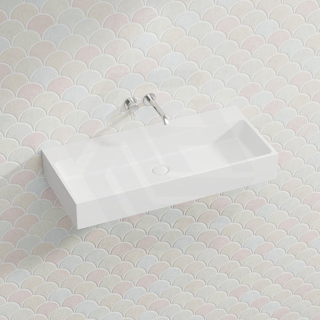 Lukka Crete Rectangle Solid Surface Stone Wall Hung Basin 600/900mm - Matt White