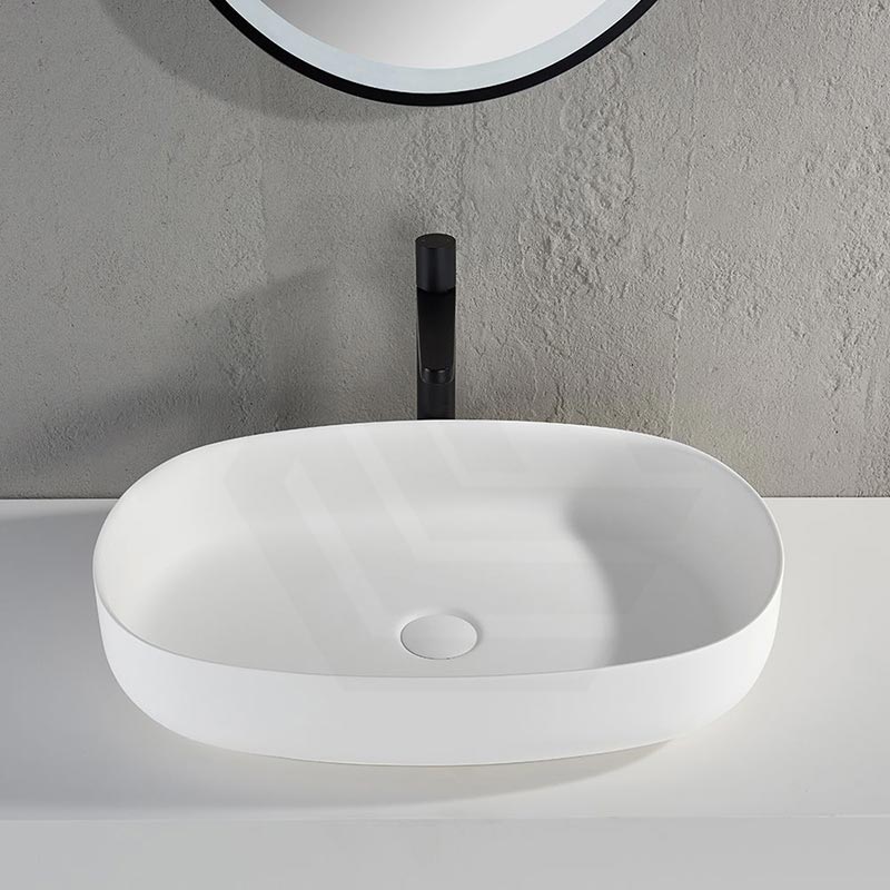 Lukka Ellips Oval Solid Surface Above Counter Basin 600x400x130mm - Matt White
