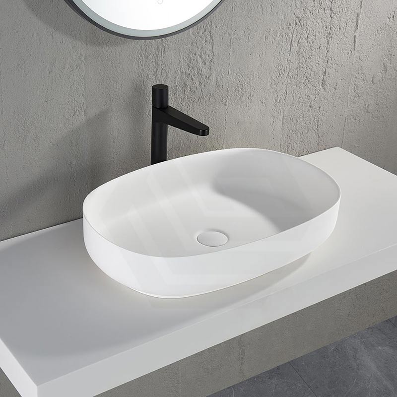 Lukka Ellips Oval Solid Surface Above Counter Basin 600x400x130mm - Matt White