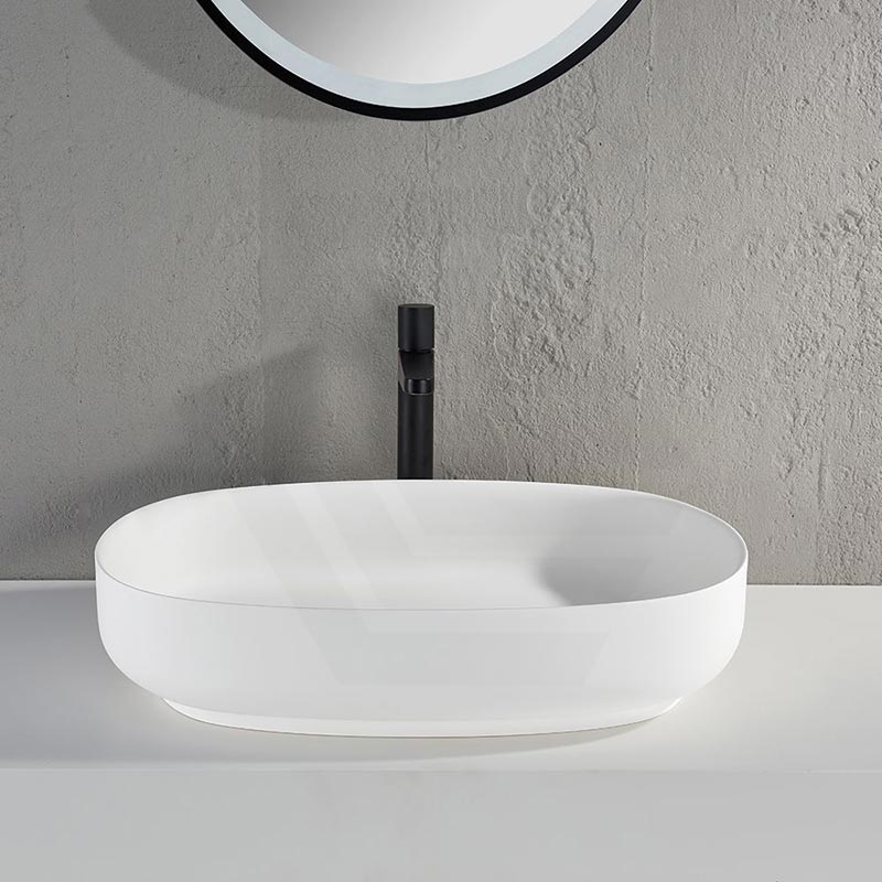 Lukka Ellips Oval Solid Surface Above Counter Basin 600x400x130mm - Matt White