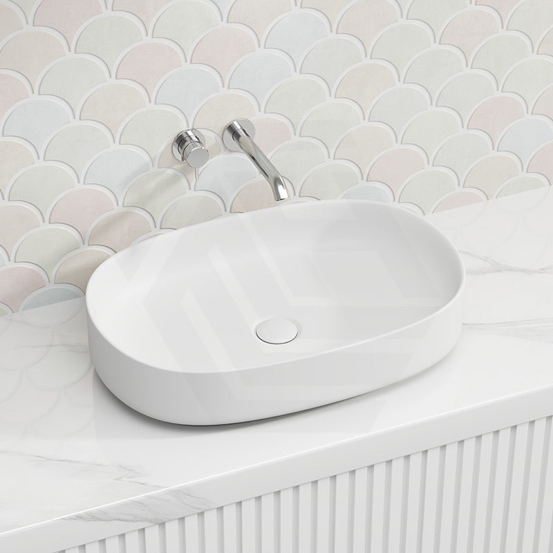 Lukka Ellips Oval Solid Surface Above Counter Basin 600x400x130mm - Matt White