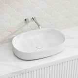 Lukka Ellips Oval Solid Surface Above Counter Basin 600x400x130mm - Matt White