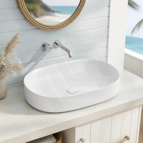 Lukka Ellips Oval Solid Surface Above Counter Basin 600x400x130mm - Matt White