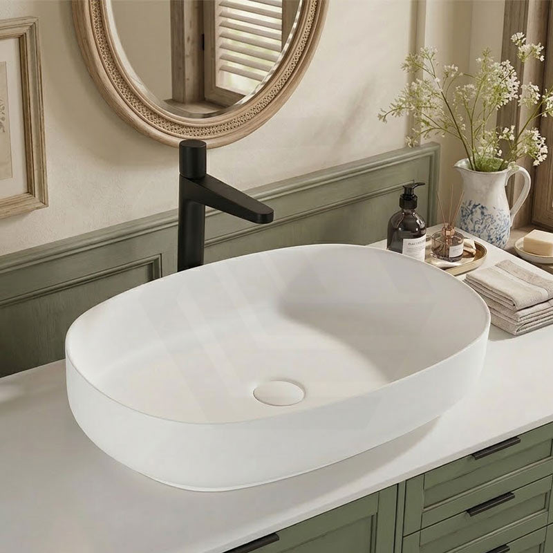Lukka Ellips Oval Solid Surface Above Counter Basin 600x400x130mm - Matt White