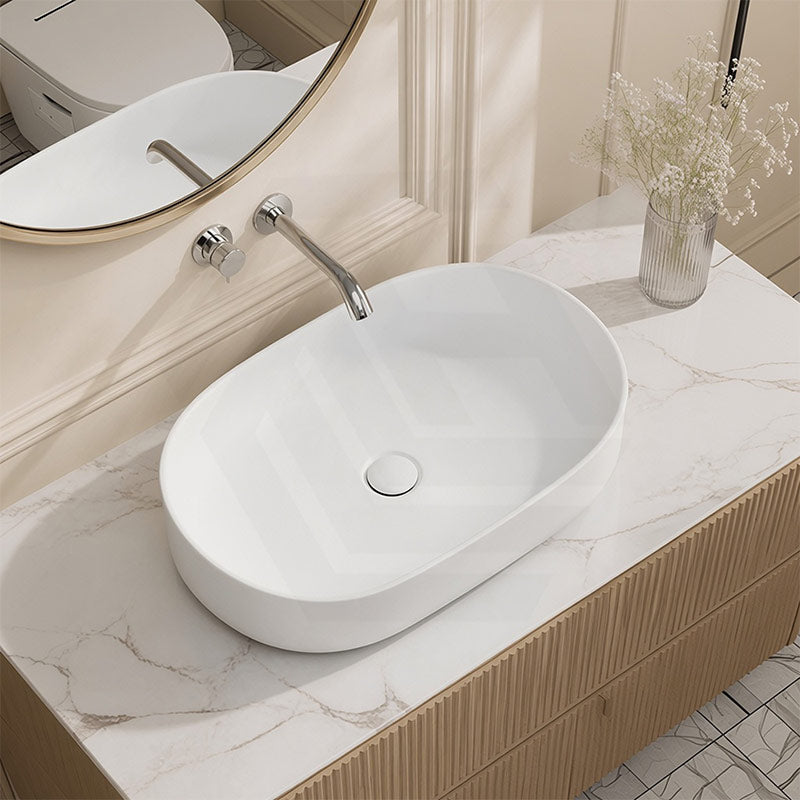 Lukka Ellips Oval Solid Surface Above Counter Basin 600x400x130mm - Matt White