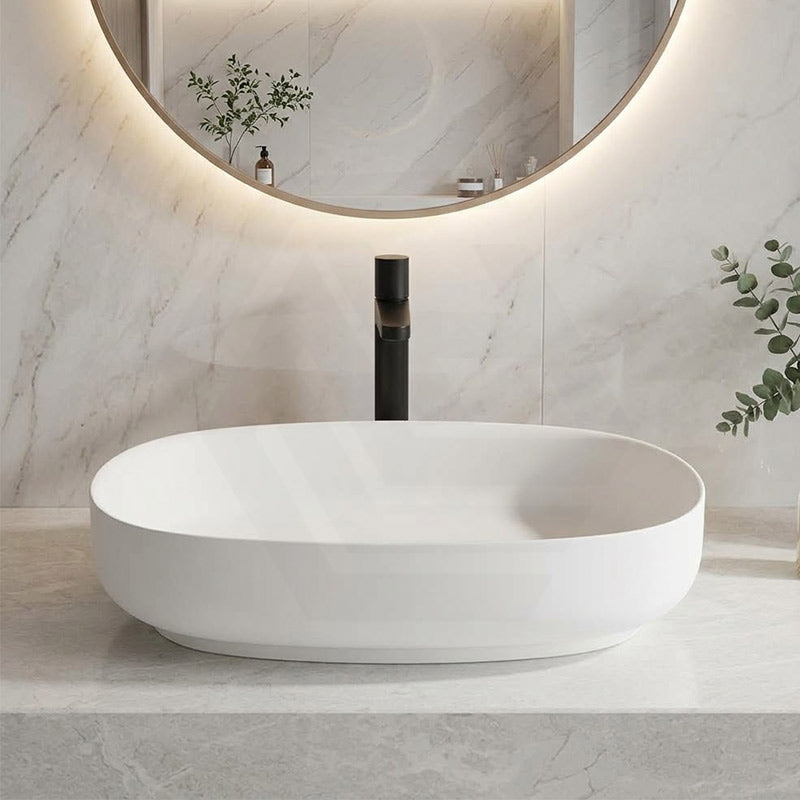 Lukka Ellips Oval Solid Surface Above Counter Basin 600x400x130mm - Matt White