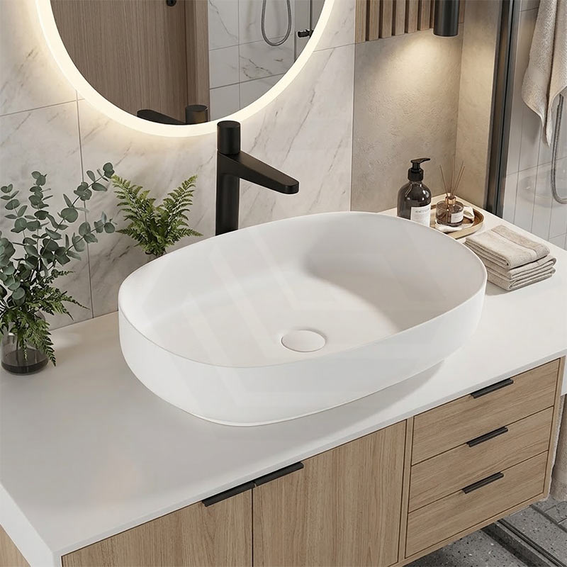 Lukka Ellips Oval Solid Surface Above Counter Basin 600x400x130mm - Matt White