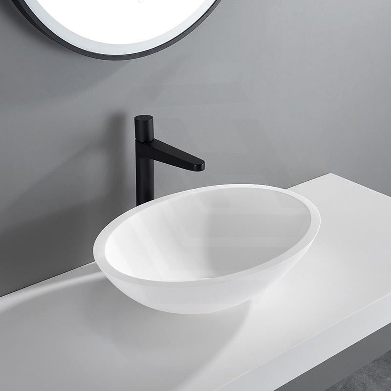 500/528/580mm Lukka Kirra Matt White Solid Surface Stone Above Counter Basin