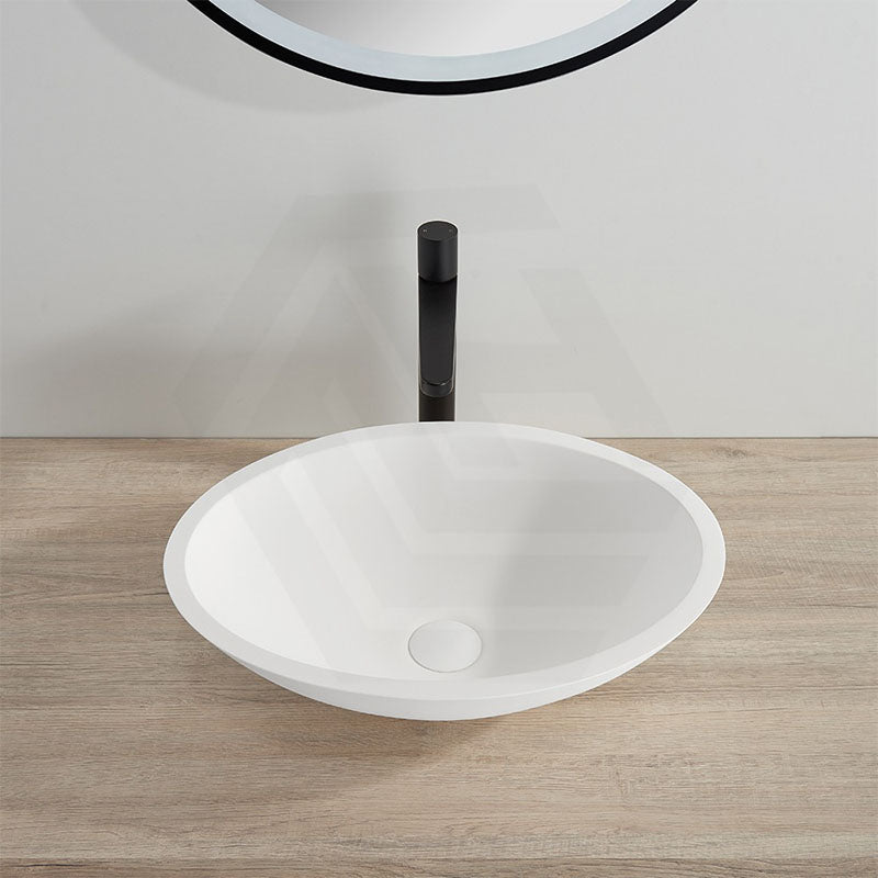 500/528/580mm Lukka Kirra Matt White Solid Surface Stone Above Counter Basin