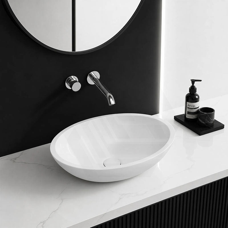 Lukka Kirra Solid Surface Stone Above Counter Basin 500/528/580mm - Matt White