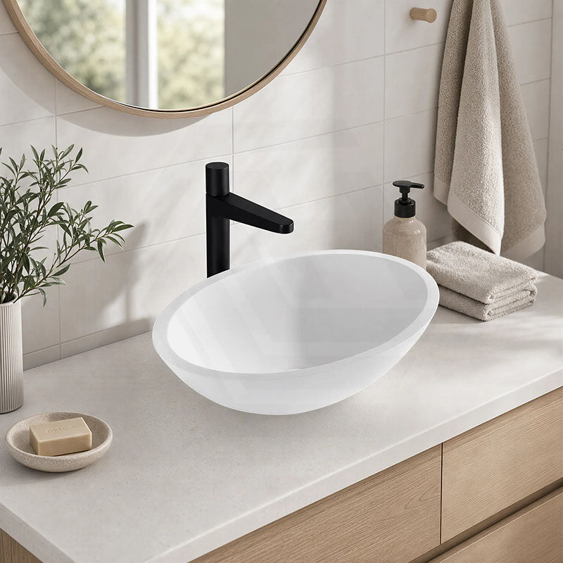 Lukka Kirra Solid Surface Stone Above Counter Basin 500/528/580mm - Matt White