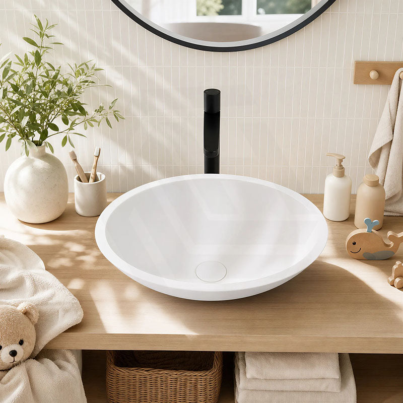 Lukka Kirra Solid Surface Stone Above Counter Basin 500/528/580mm - Matt White