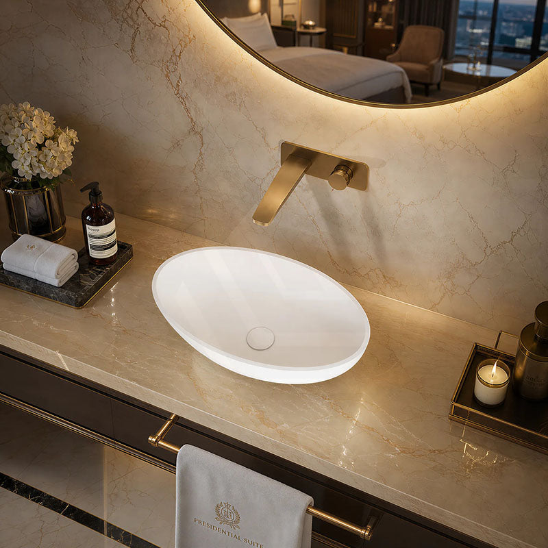 Lukka Kirra Solid Surface Stone Above Counter Basin 500/528/580mm - Matt White