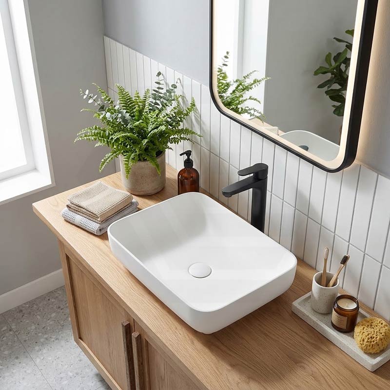 Lukka Kliff Rectangle Solid Surface Above Counter Basin 550x400x130mm - Matt White