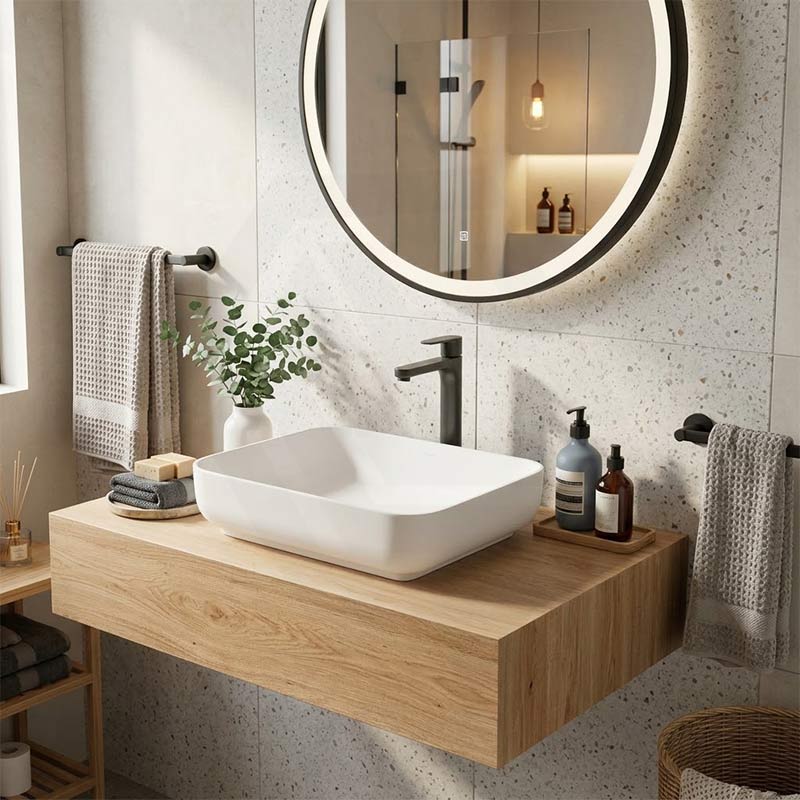 Lukka Kliff Rectangle Solid Surface Above Counter Basin 550x400x130mm - Matt White