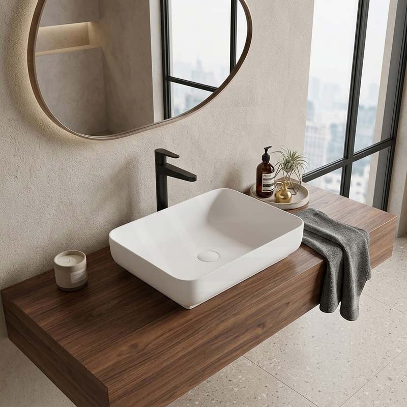 Lukka Kliff Rectangle Solid Surface Above Counter Basin 550x400x130mm - Matt White