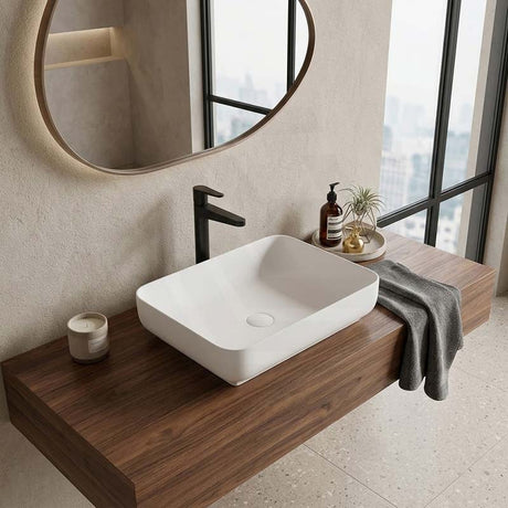 Lukka Kliff Rectangle Solid Surface Above Counter Basin 550x400x130mm - Matt White