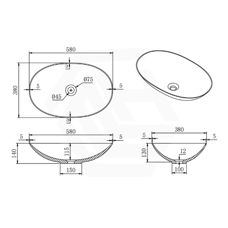 500/528/580mm Lukka Kirra Matt White Solid Surface Stone Above Counter Basin