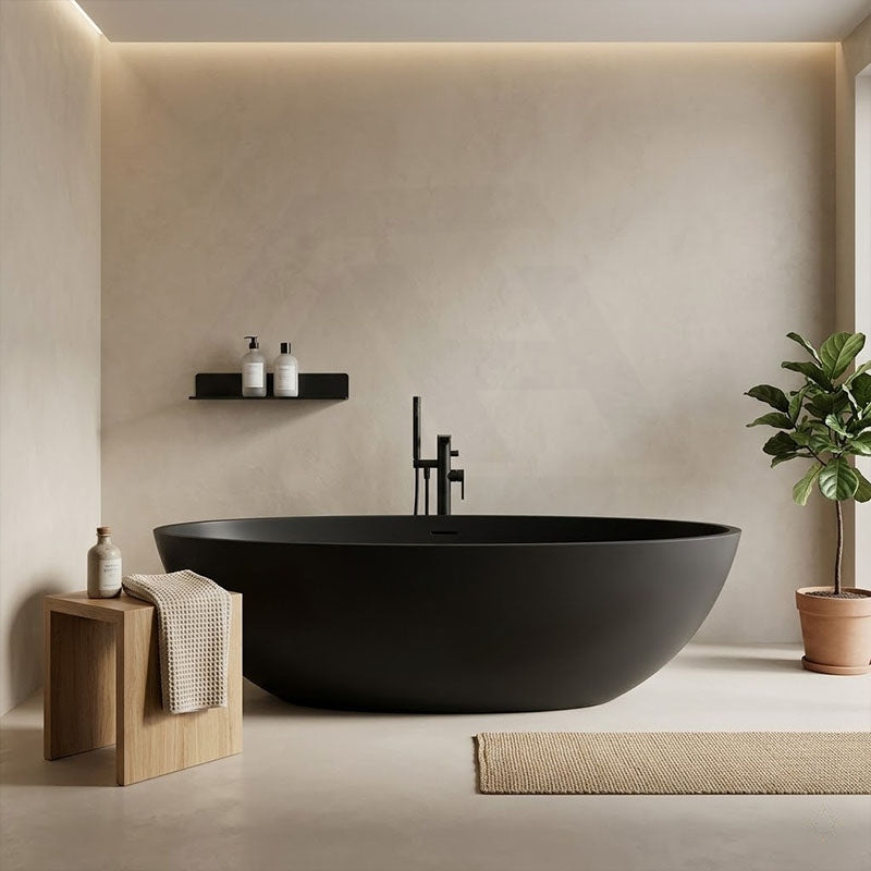 Lukka Kirra Cone Freestanding Bathtub Solid Surface Stone with Overflow 1760x1030x550mm - Matt White/Black
