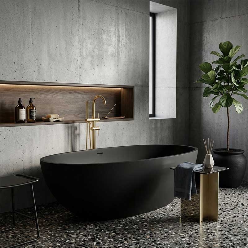 Lukka Kirra Cone Freestanding Bathtub Solid Surface Stone with Overflow 1760x1030x550mm - Matt White/Black