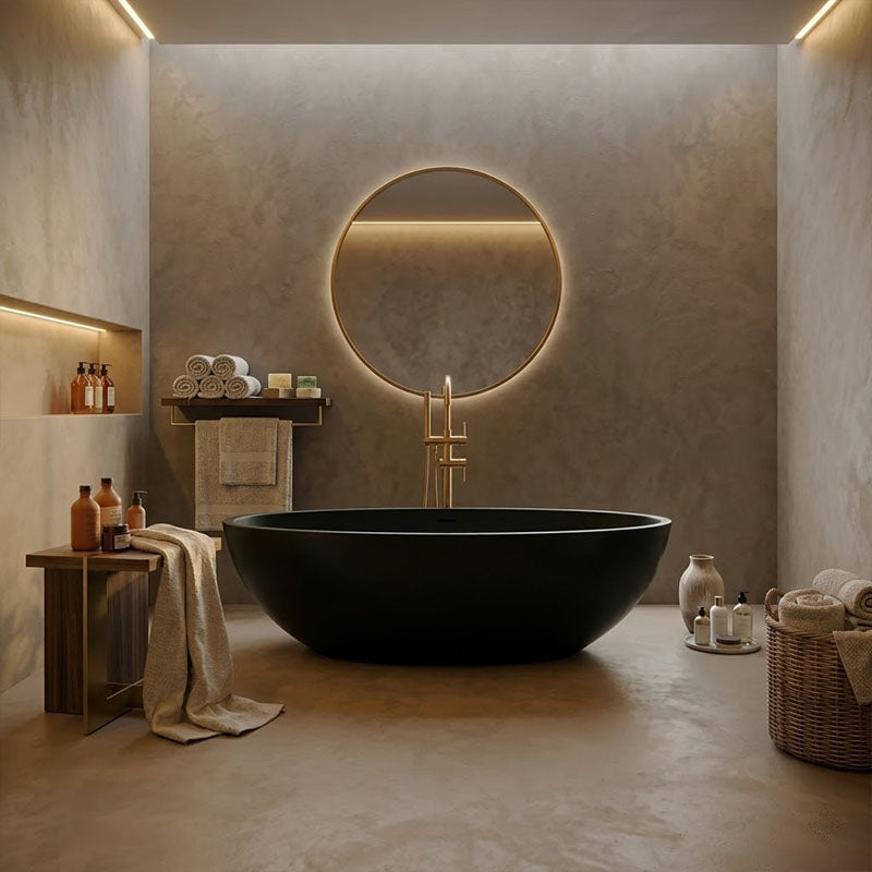 Lukka Kirra Cone Freestanding Bathtub Solid Surface Stone with Overflow 1760x1030x550mm - Matt White/Black