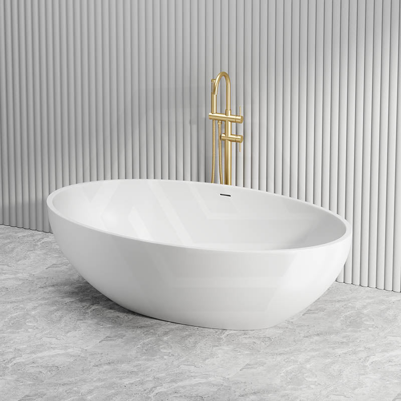 Lukka Kirra Cone Freestanding Bathtub Solid Surface Stone with Overflow 1760x1030x550mm - Matt White/Black